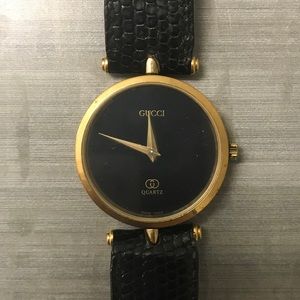 Vintage Gucci Watch - Gold w/ Black Lizard Leather